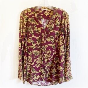 Soft Surroundings shirt tunic burgundy gold floral button front